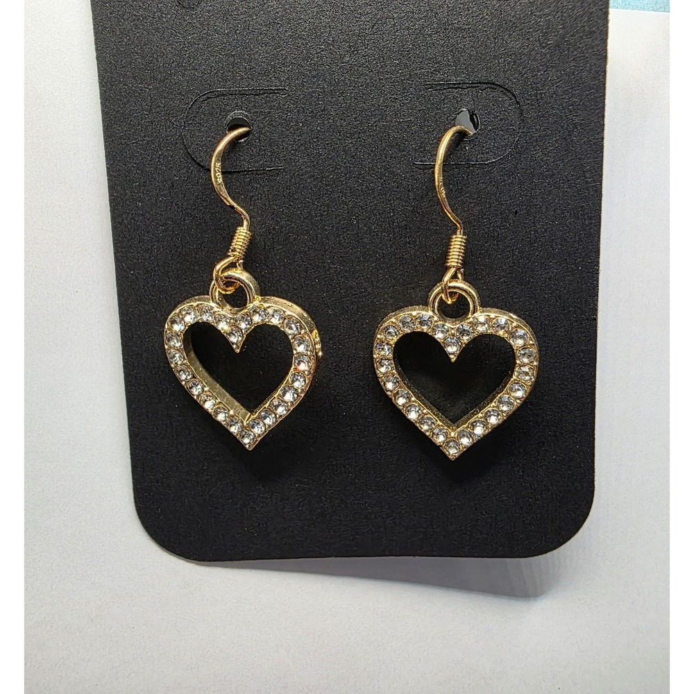 Gold Plated Heart w/ Rhinestones Earrings Handmade Hypoallergenic BUNDLE to Save